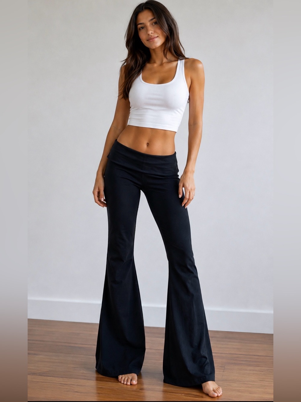 PINK Victoria's Secret Black Foldover Waist Boot-Cut Yoga Pants M EUC Y2K Retro